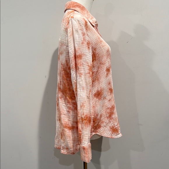 ROAN + RYAN SIZE XS White and Orange Long Sleeve Relaxed Button Down Shirt - Picture 3 of 10